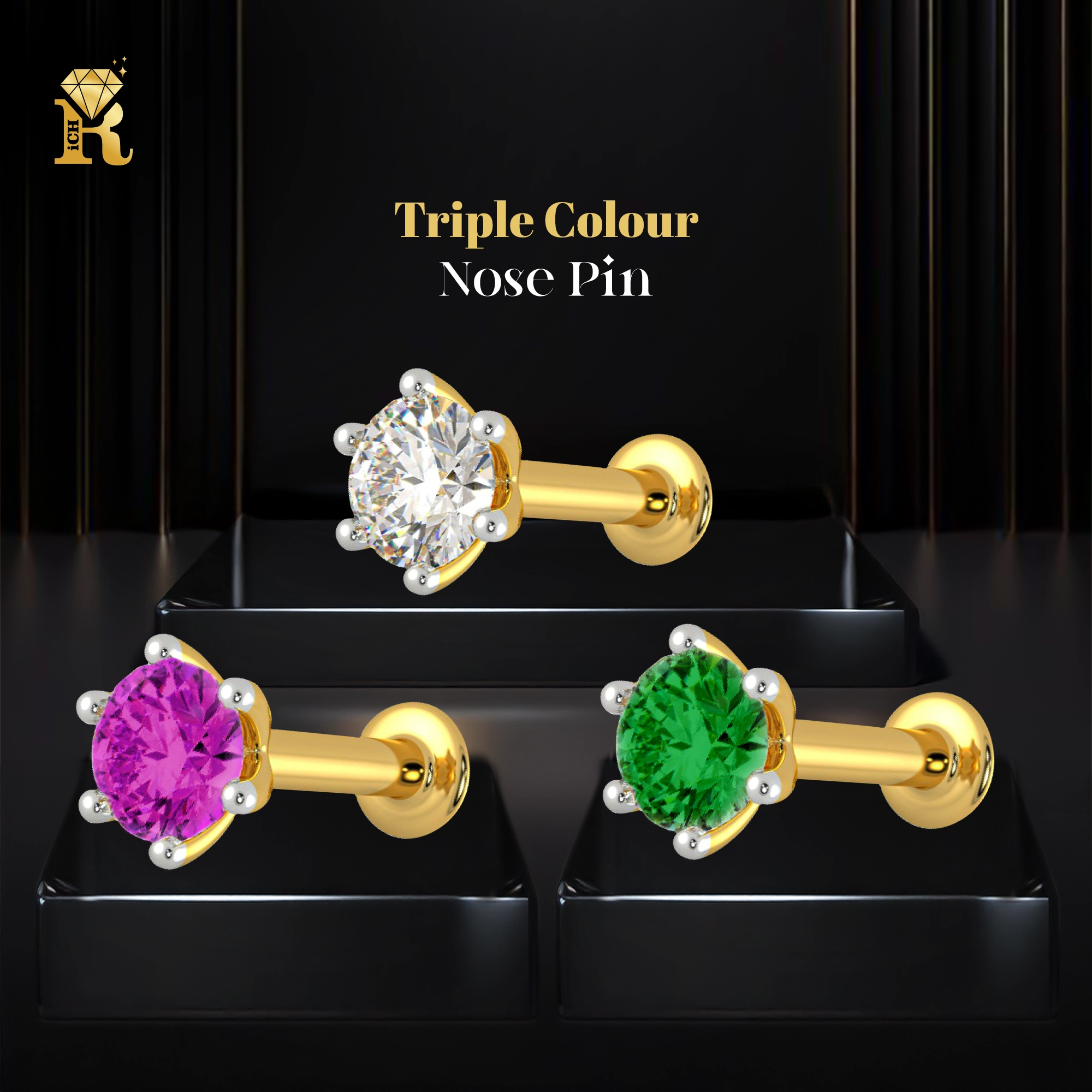 Triple Colour Nose Pin