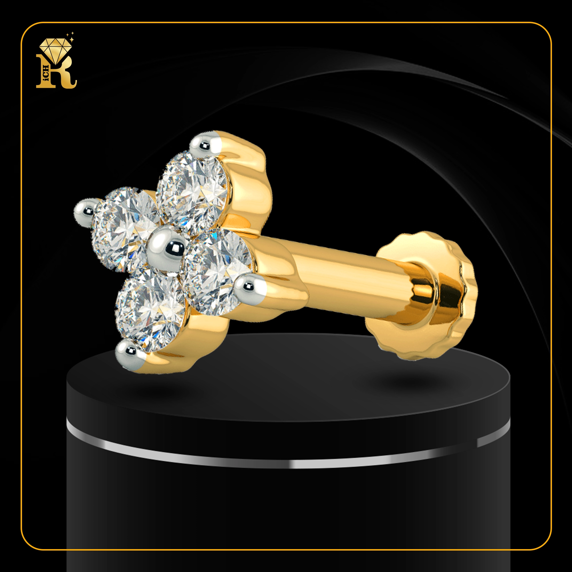 4 Stone Diamond Cut Nose Pin