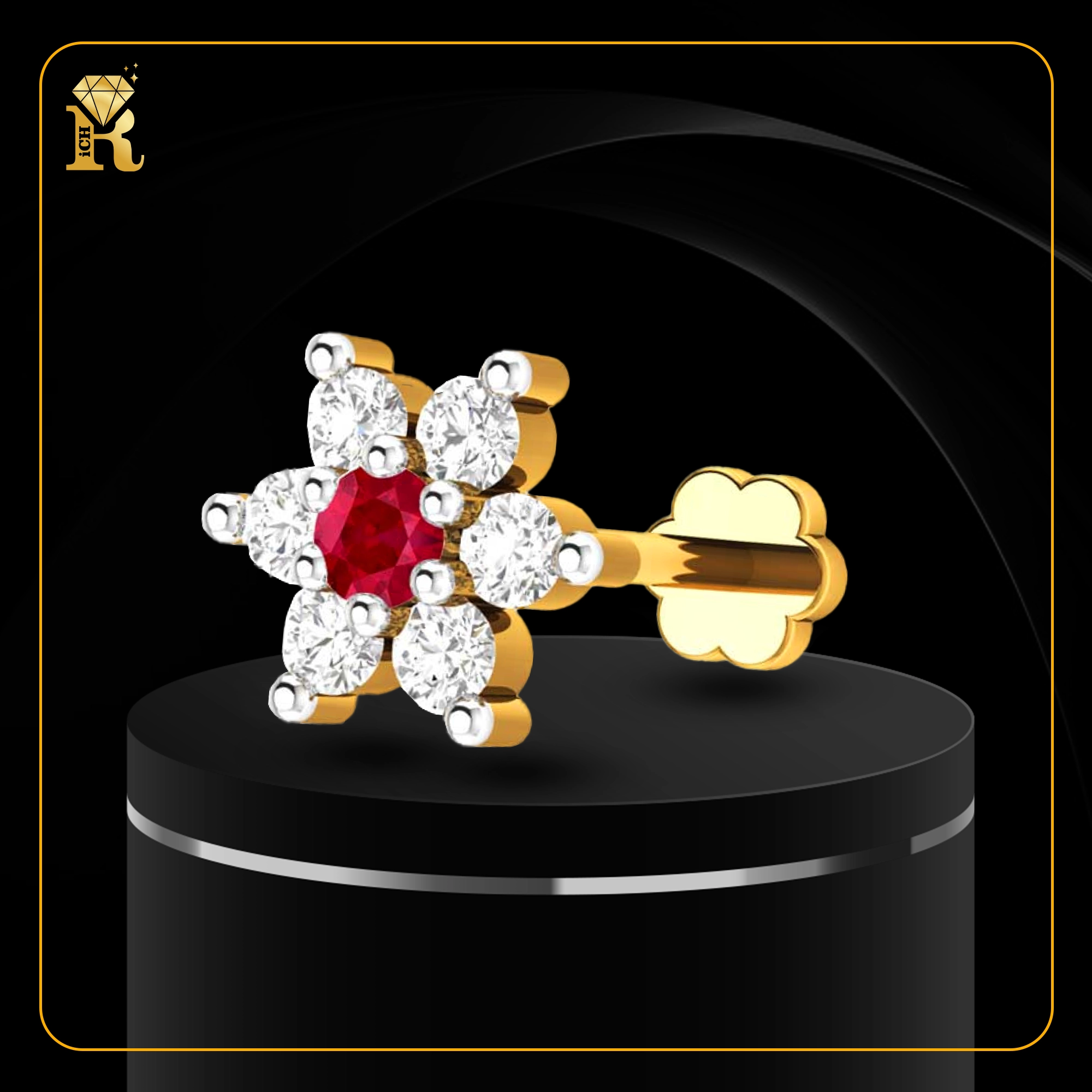 7 Stone Color Diamond Cut Nose Pin